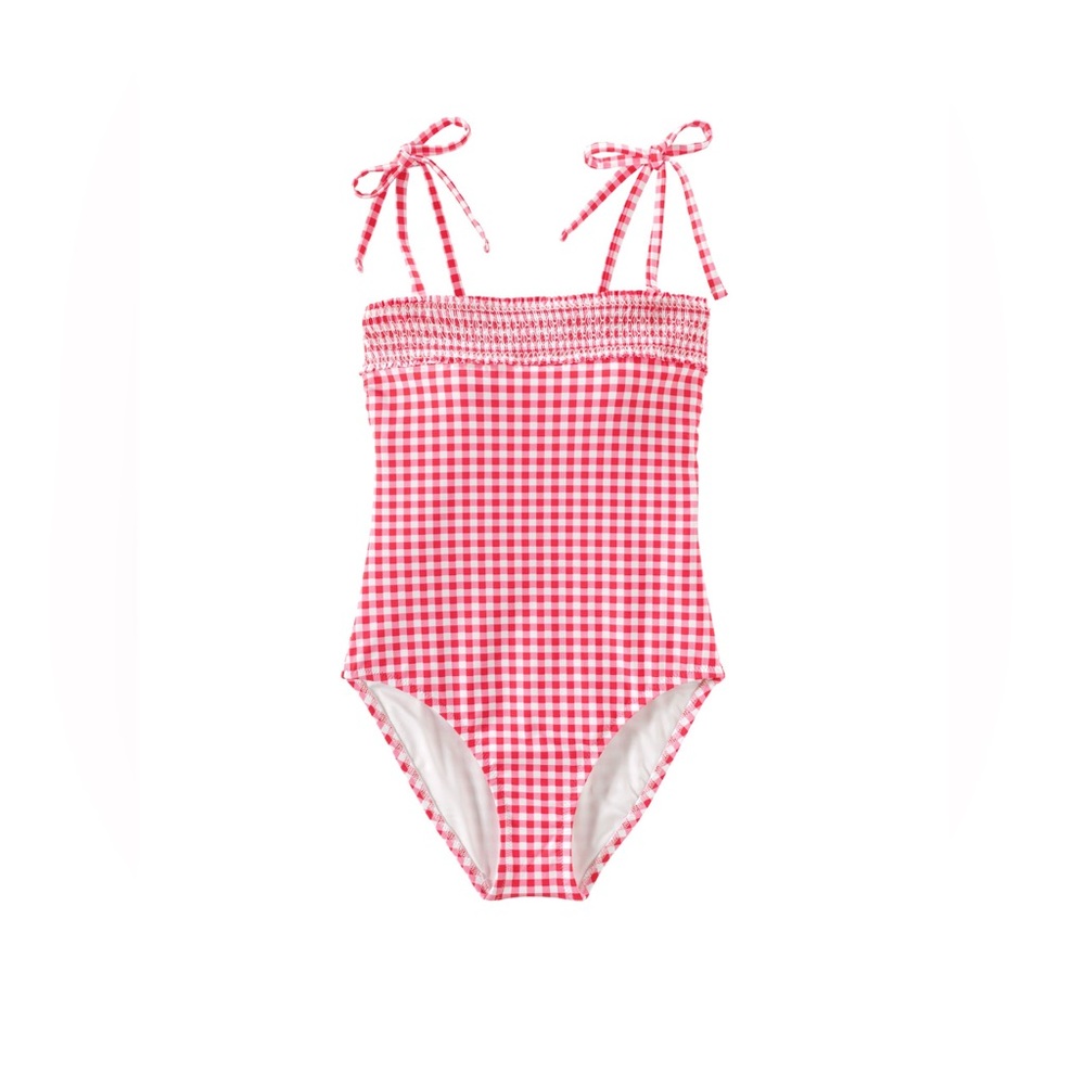 Draper James x Lands End Pink Gingham Bandeau One-Piece Swimsuit